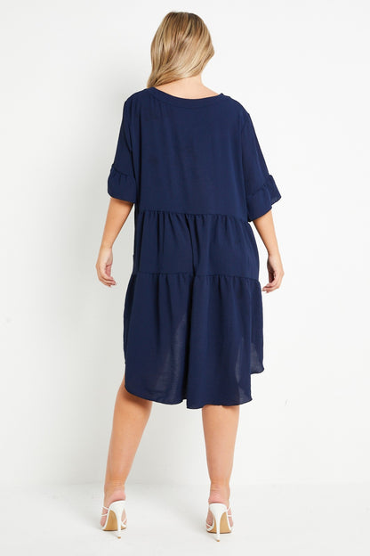 One Size Blue Tiered Asymmetric Hem Mini Dress