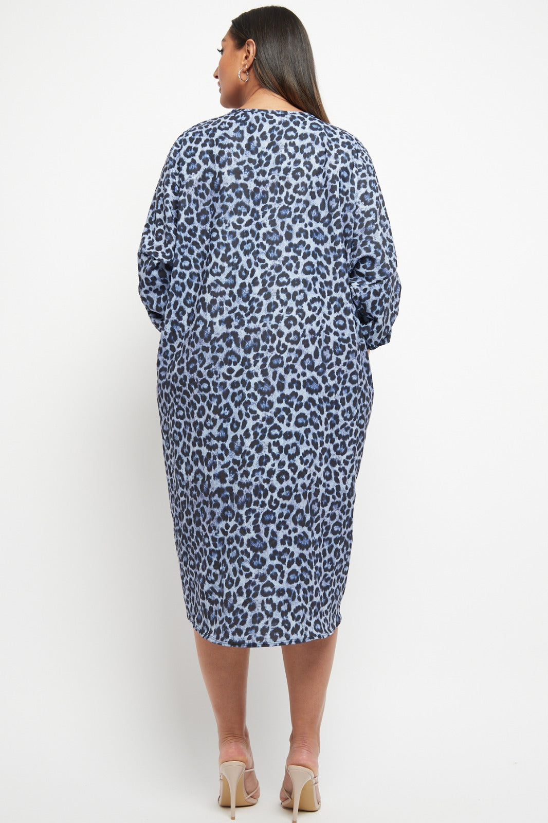 One Size Animal Print Twist Front Turn Up Sleeve Midi Tunic Dress