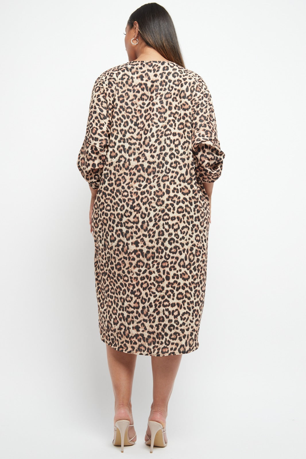 One Size Animal Print Twist Front Turn Up Sleeve Midi Tunic Dress