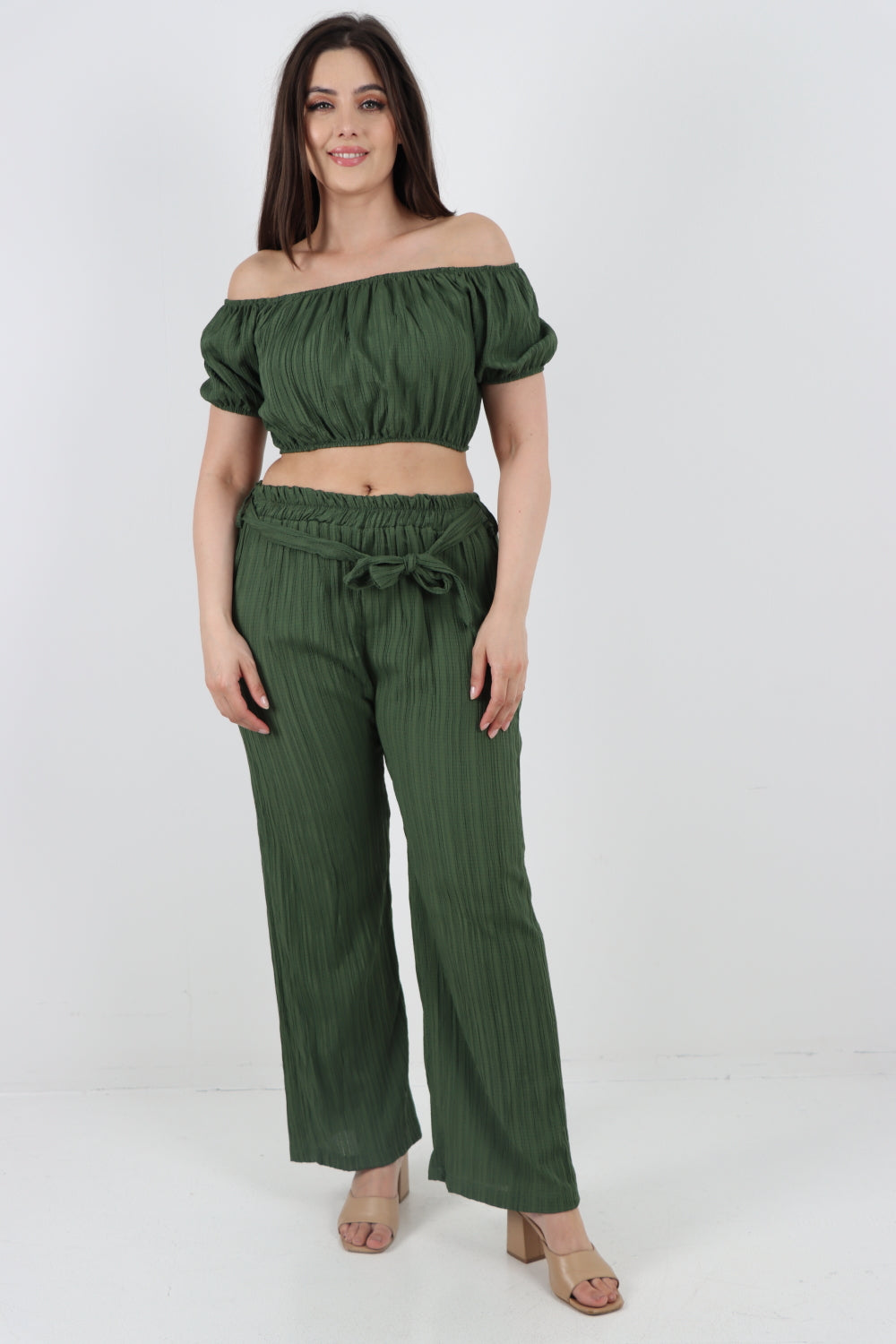 Italian Crop Top and Belted Trouser Co-ord Set