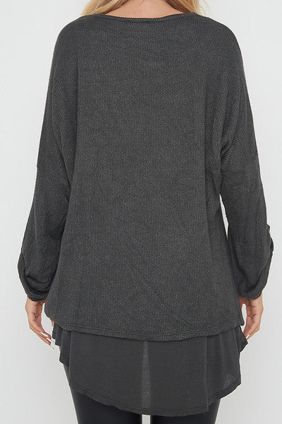 One Size Cross Front Roll Sleeve Jumper & Top