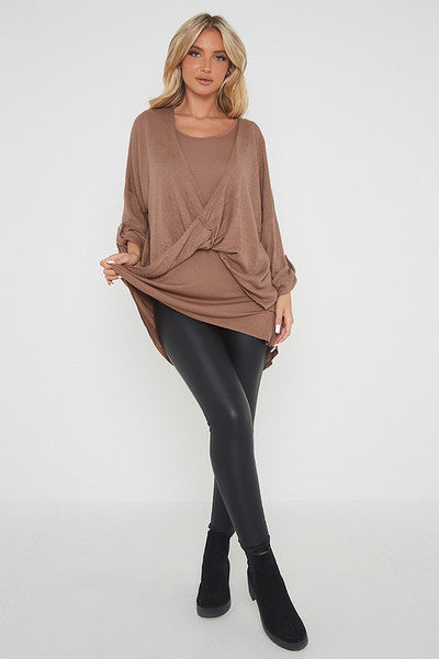 One Size Cross Front Roll Sleeve Jumper & Top
