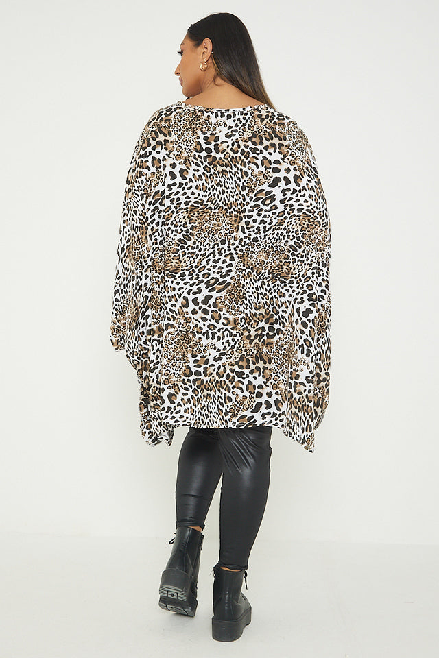 One Size Leopard Print V Neck Long Top