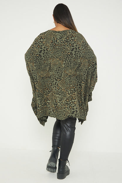 One Size Leopard Print V Neck Long Top