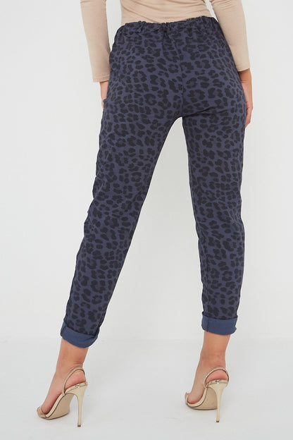 One Size Leopard Print Cuffed Trousers