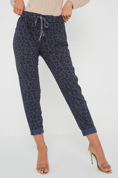 One Size Leopard Print Cuffed Trousers