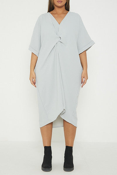 One Size Twist Front Mid Sleeve Midi Tunic Dress