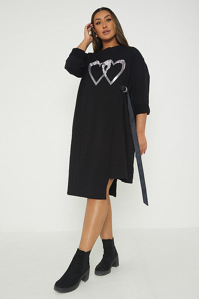 One Size Jumper Dress with Heart Embellishment