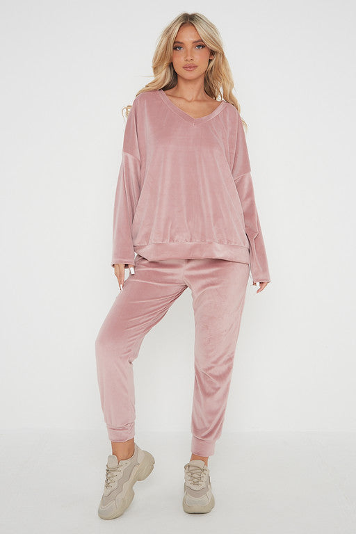 One Size Velvet Jumper and Jogger Loungewear Set