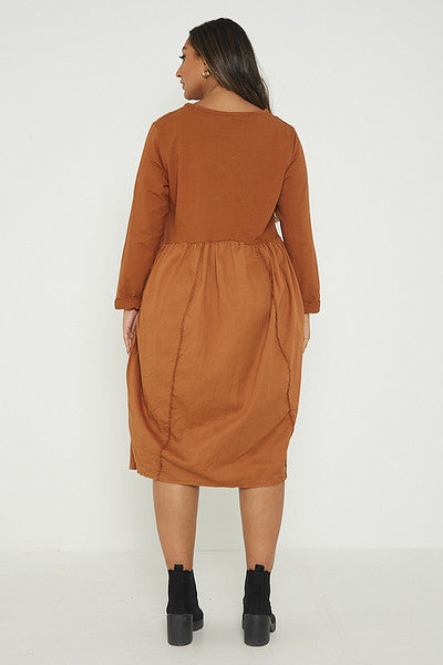 One Size Asymmetrical Skirt Long Sleeve Midi Dress