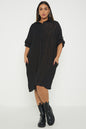 One Size Crinkle Button Turn Up Sleeve Pocket Shirt Dress