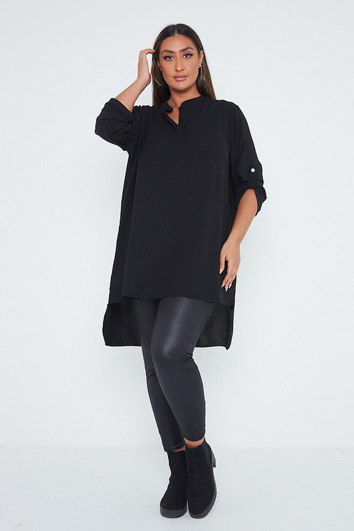 One Size Turn Up Sleeve Tunic Blouse Top