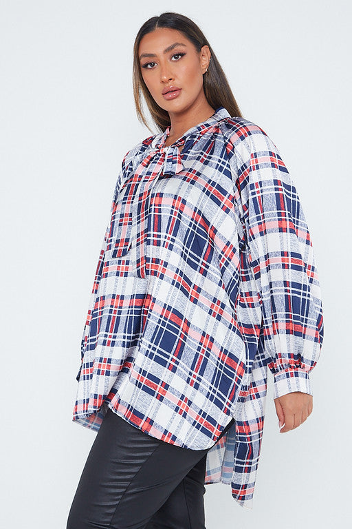One Size Check Pussybow Blouse