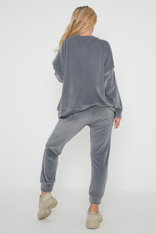 One Size Velvet Jumper and Jogger Loungewear Set