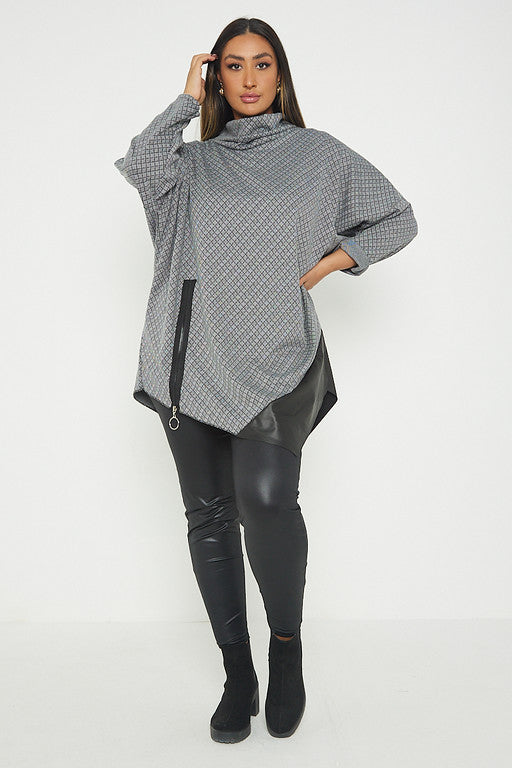 One Size Check Roll Neck Poncho Top