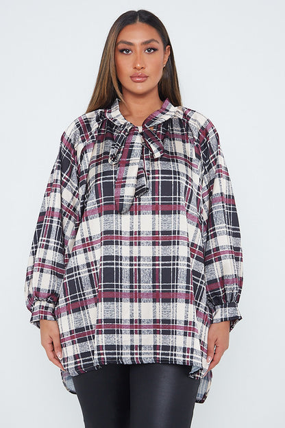 One Size Check Pussybow Blouse