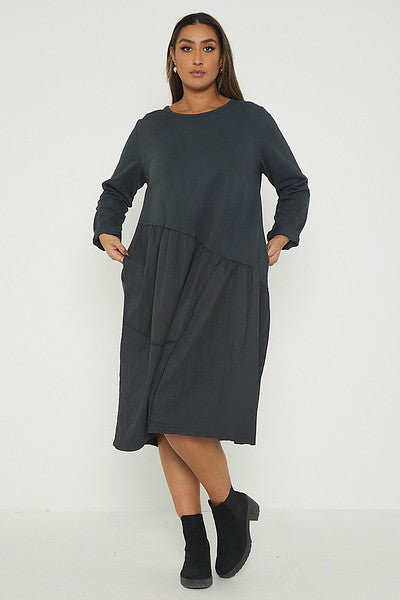 One Size Asymmetrical Skirt Long Sleeve Midi Dress