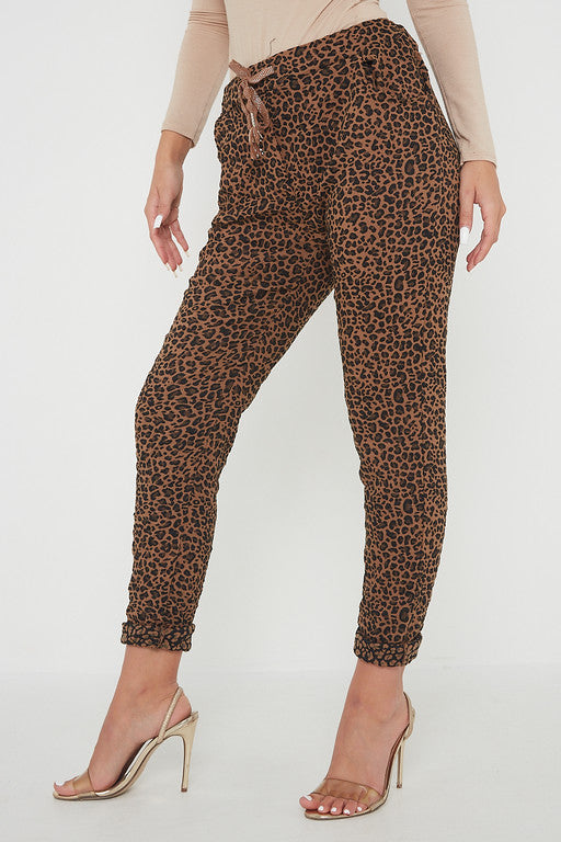 One Size Leopard Print Cuffed Trousers
