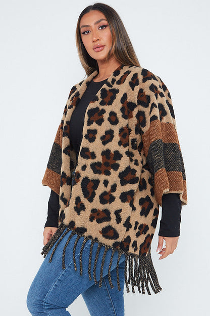One Size Brown Leopard Detail Poncho