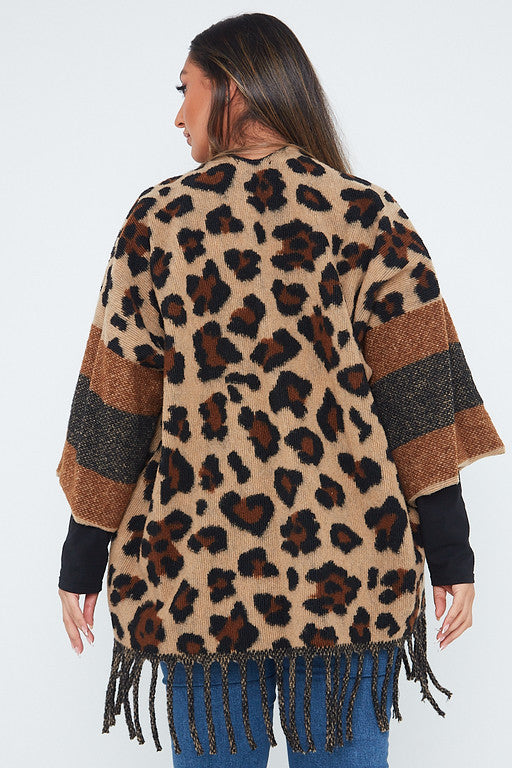 One Size Brown Leopard Detail Poncho