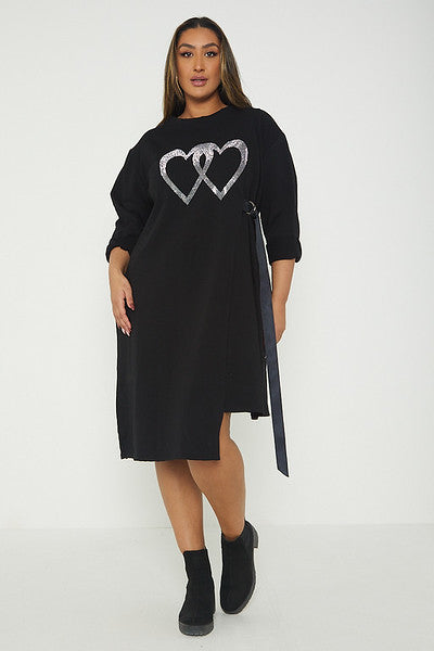 One Size Jumper Dress with Heart Embellishment